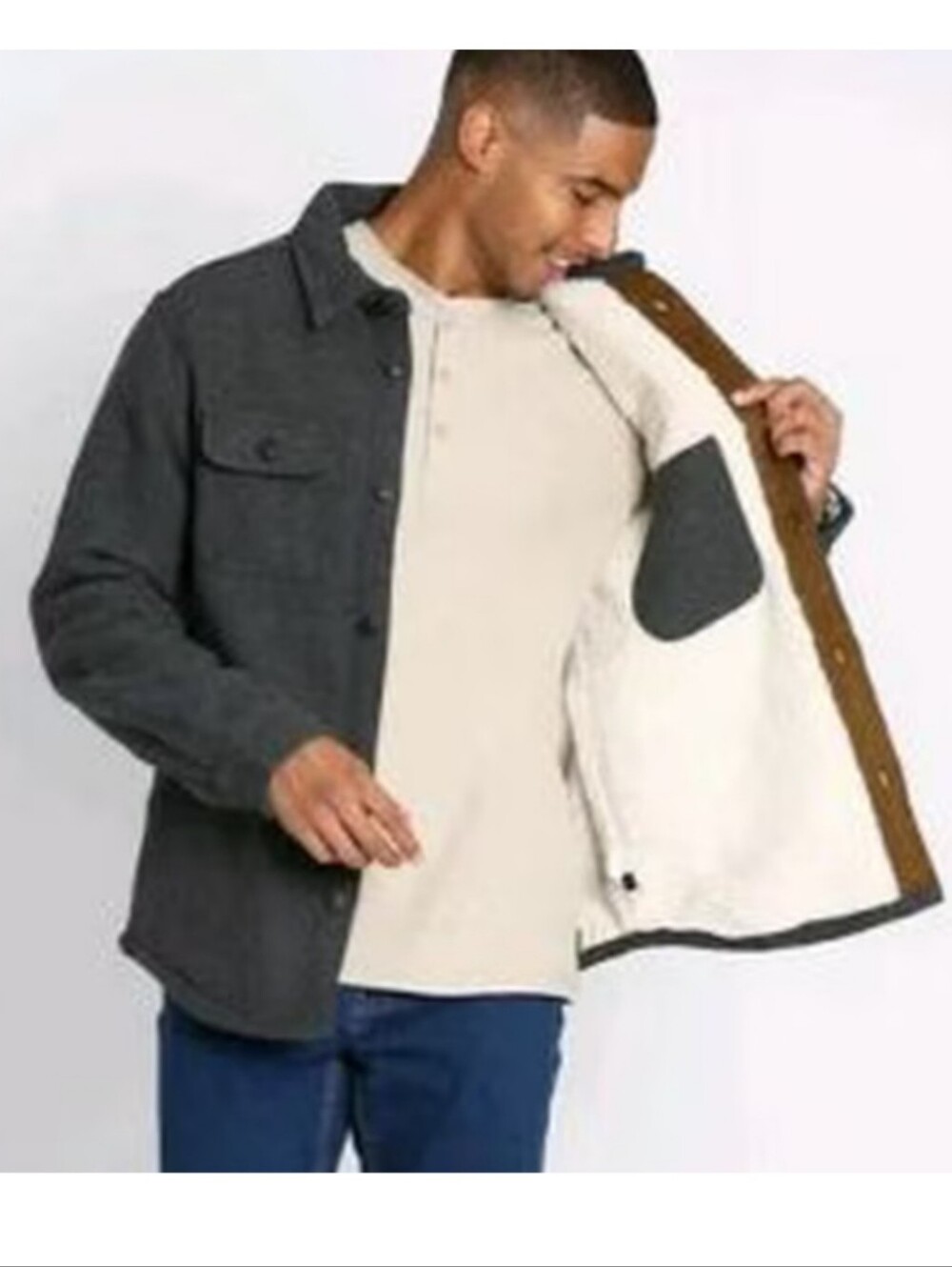 Jachs NY Patterned Wool Blend Sherpa Lined Heavy Shirt Jacket Gray XXL